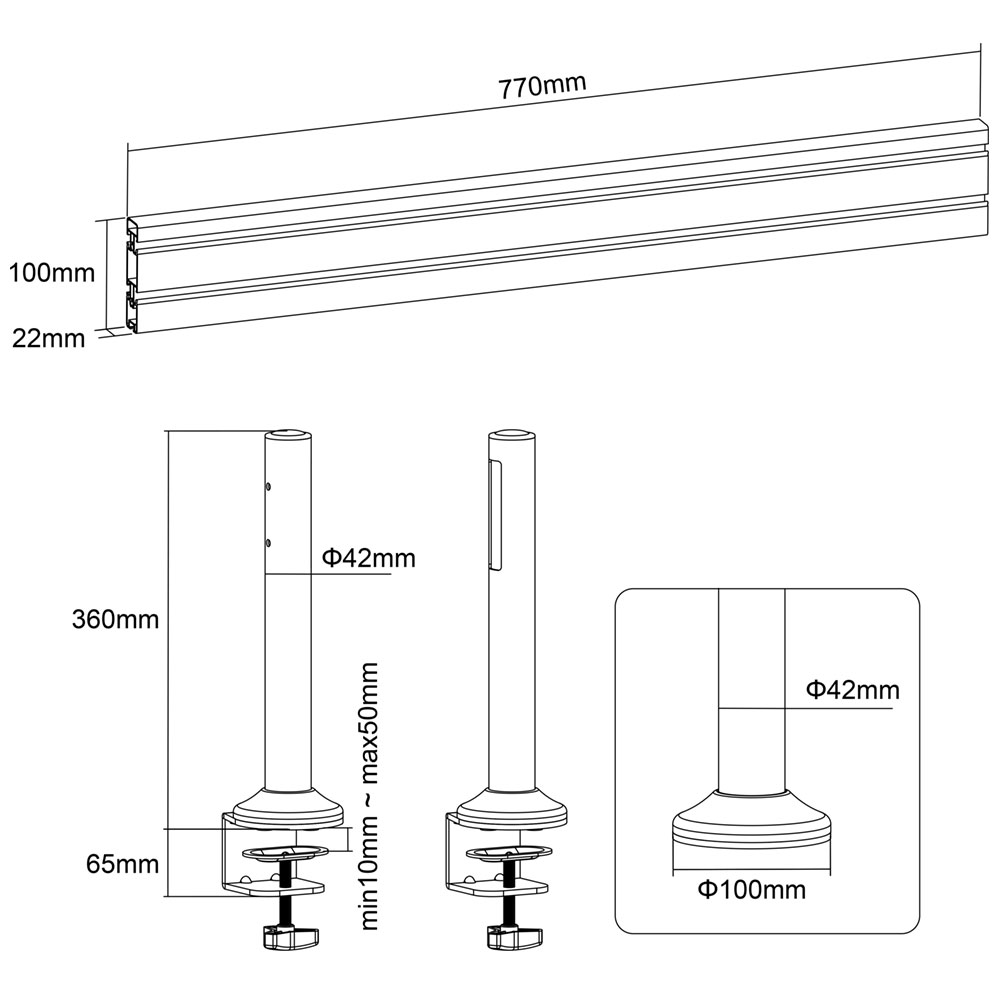 快適ワークのパネルハンガー PH100 ベース 幅770mm